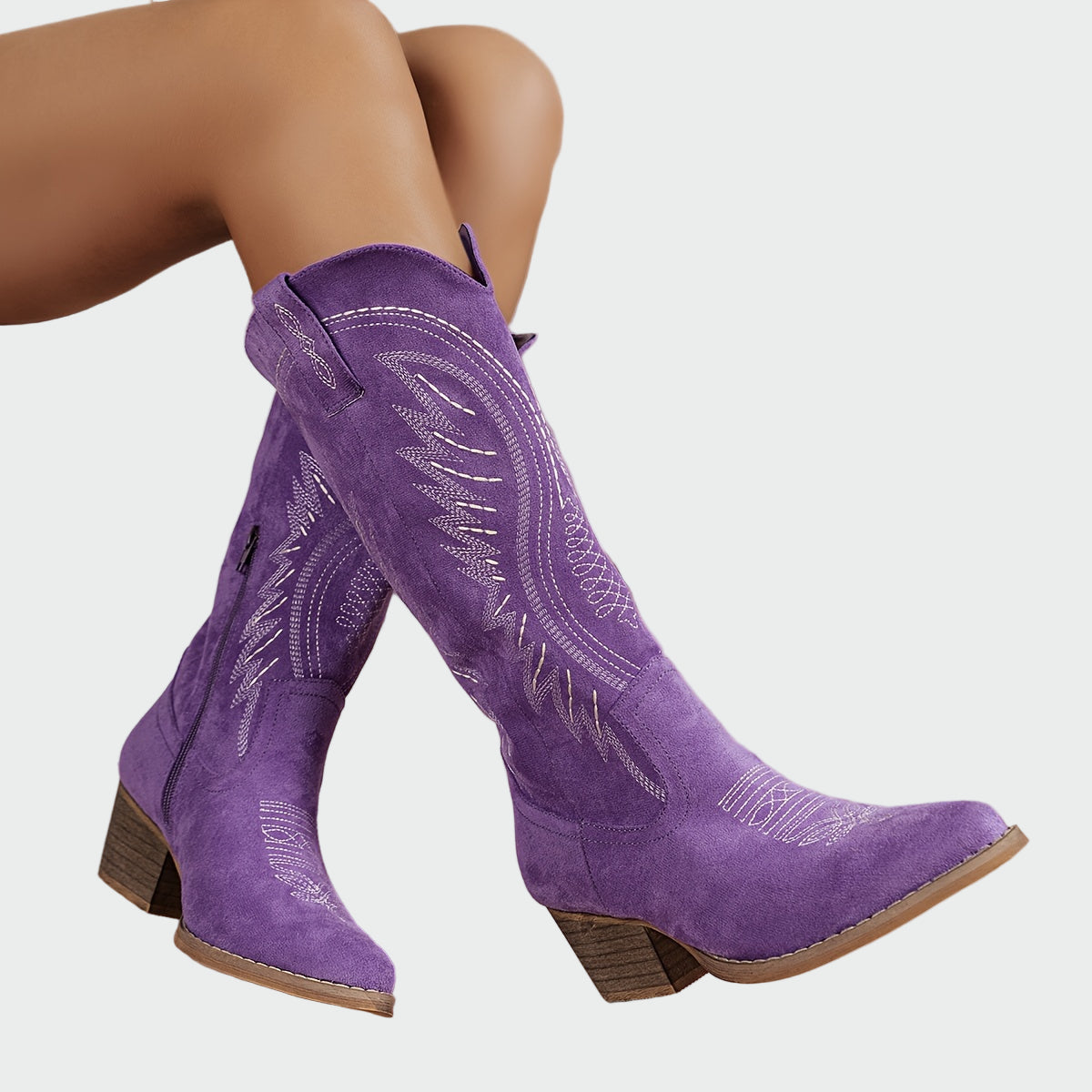 Elena | Modieuze Bruine Suède Westerse Geborduurde Boots