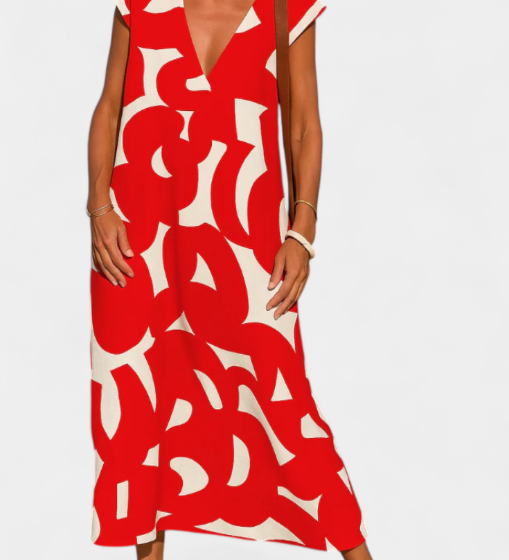 Asela Casual Jurk met V-hals en Gemengd Print