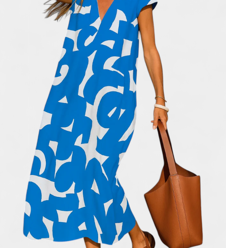 Asela Casual Jurk met V-hals en Gemengd Print