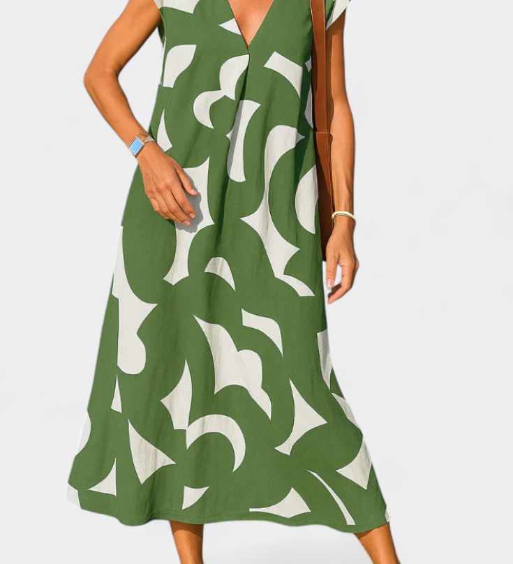 Asela Casual Jurk met V-hals en Gemengd Print