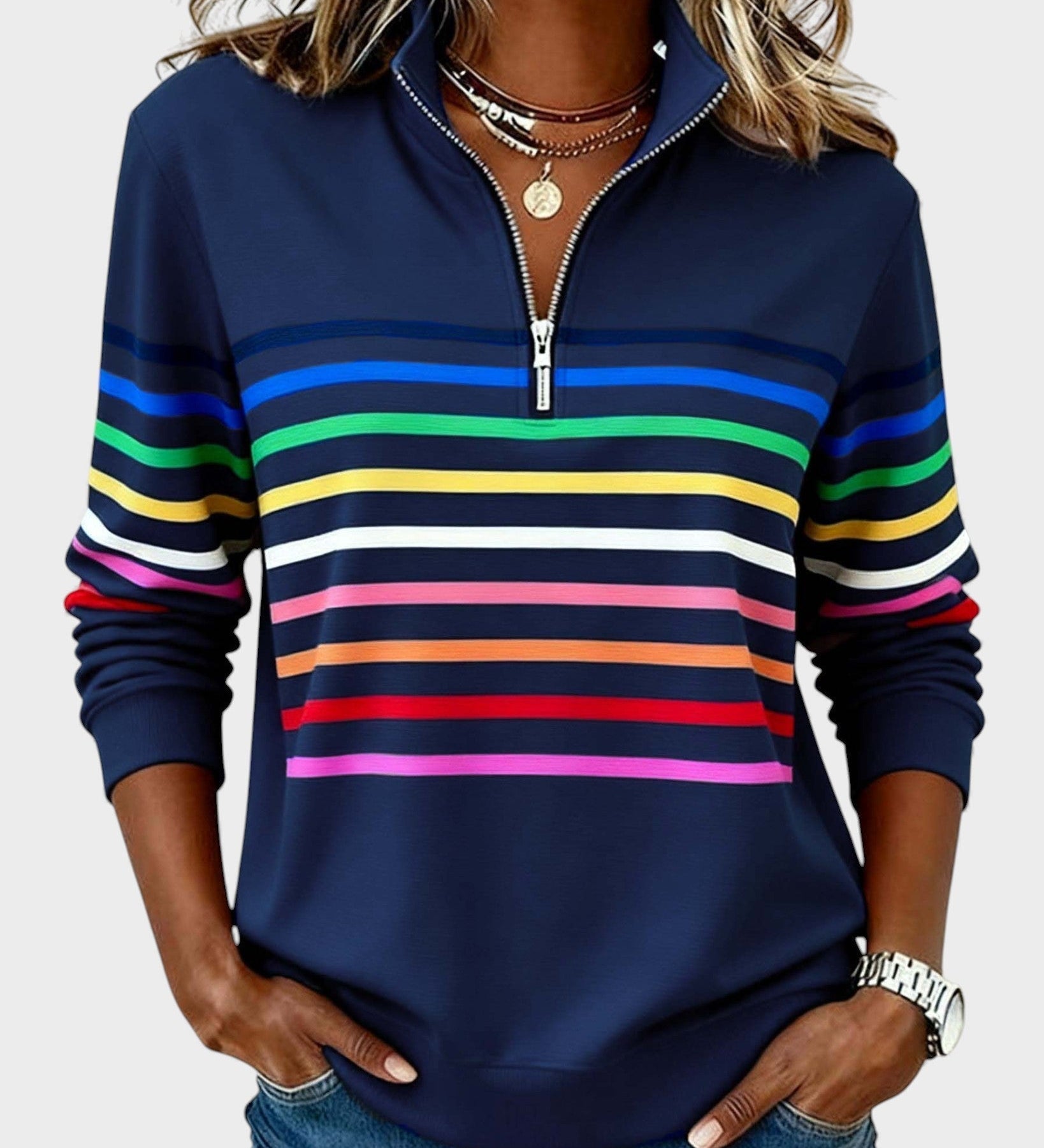 Raquel™ | Gestreepte Half-Zip Hoodie