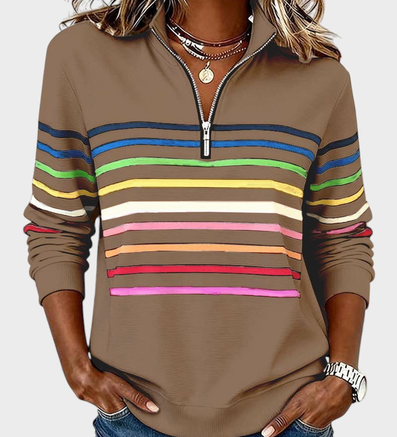 Raquel™ | Gestreepte Half-Zip Hoodie