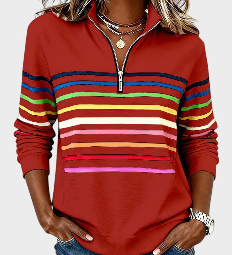 Raquel™ | Gestreepte Half-Zip Hoodie