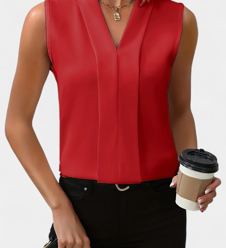 Nele Mouwloze Blouse met V-Hals en Vloeiende Snit
