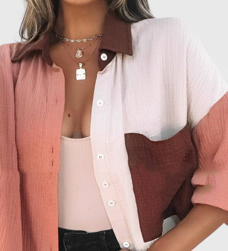 Juniper Knop Blouse met Kleurblok