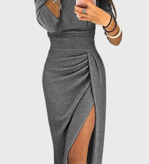 Off-Shoulder Maxi Jurk Alexa met Subtiele Splits