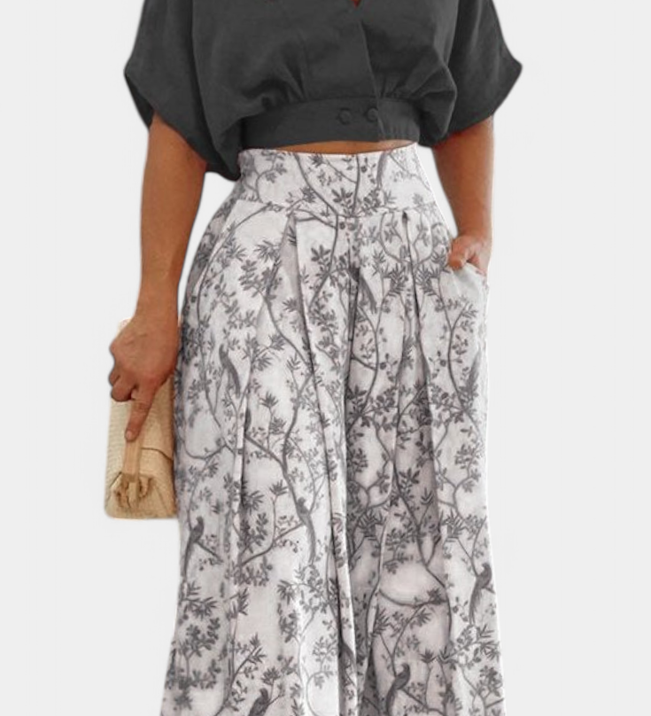 Olivia Boho V-Hals en Wijde Pantalon Set