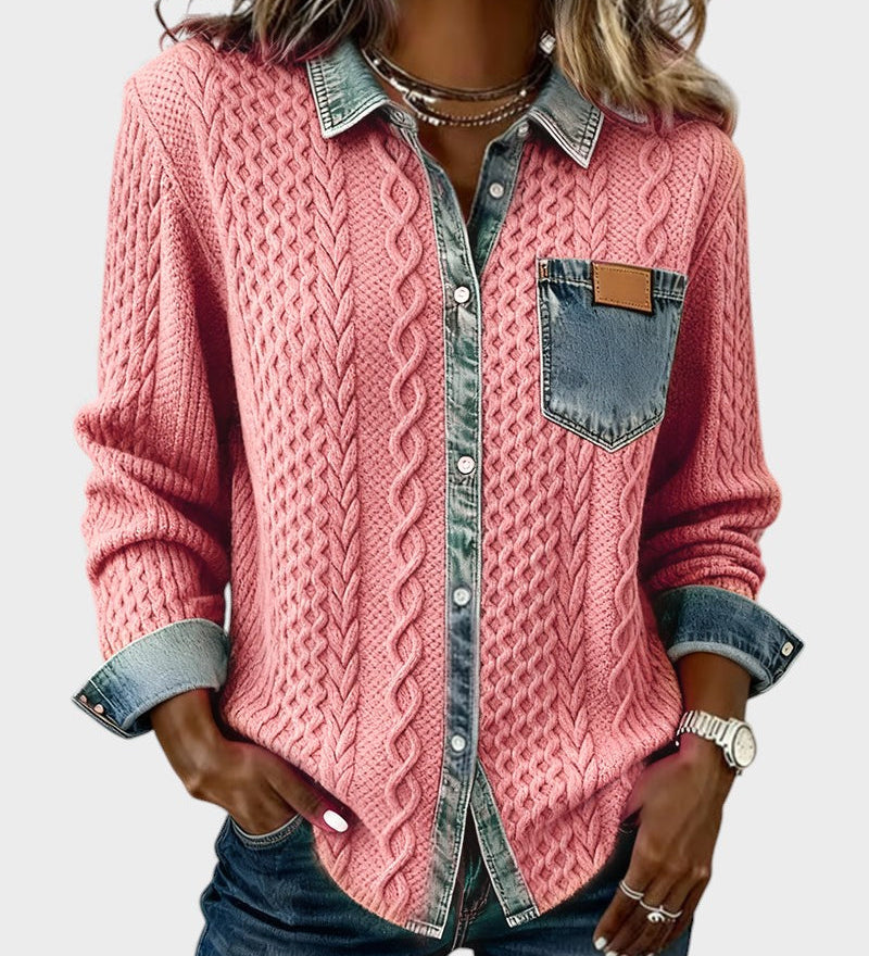 Adela™ | Elegant shirt met denim details