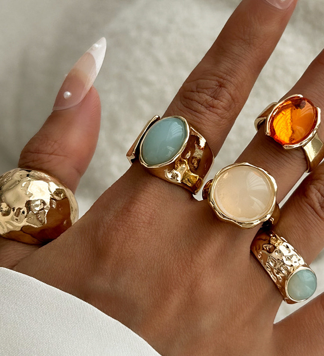 Open Ring Set met Rhinestones