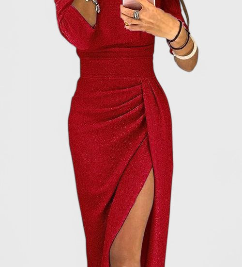 Off-Shoulder Maxi Jurk Alexa met Subtiele Splits