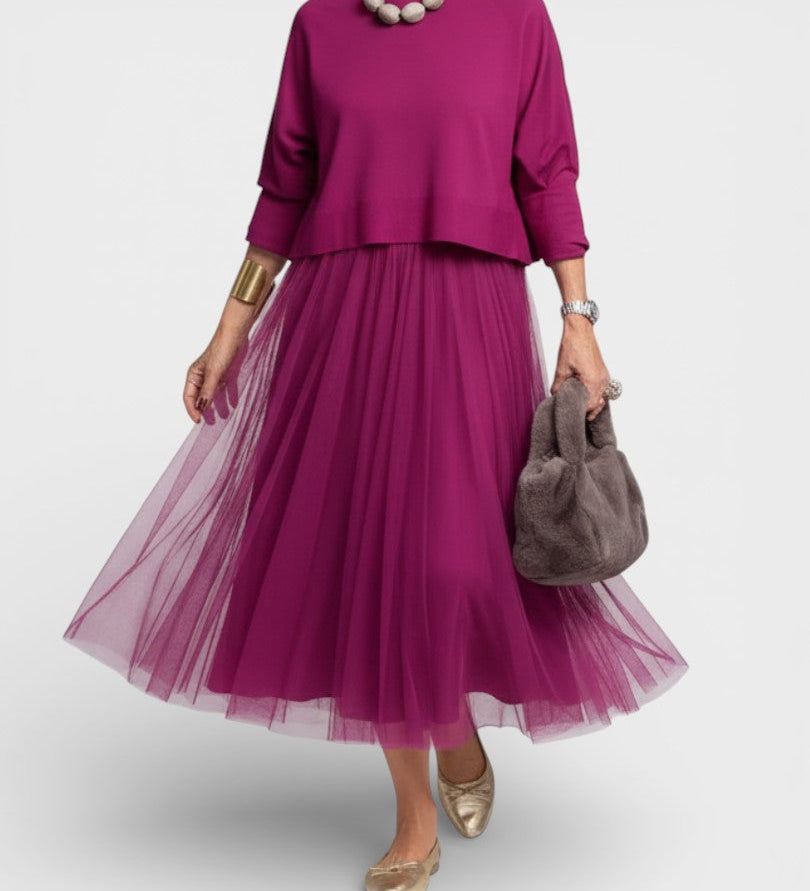 Claudia™ | Elegante Gebreide Jurk met Tule