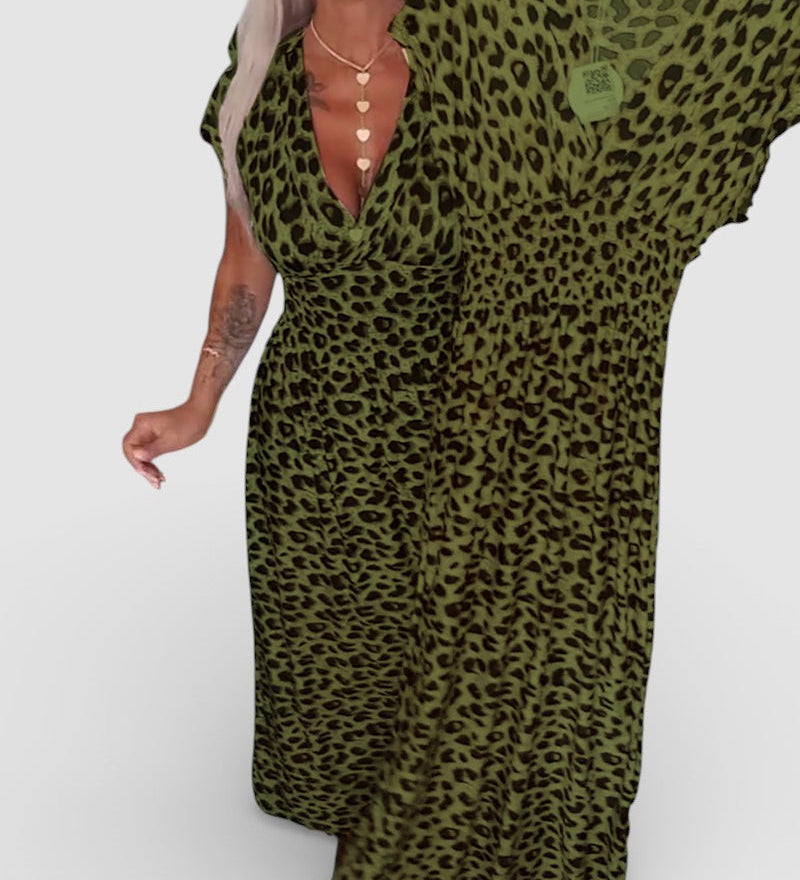 Elena™ | Luipaardprint V-Hals Jurk