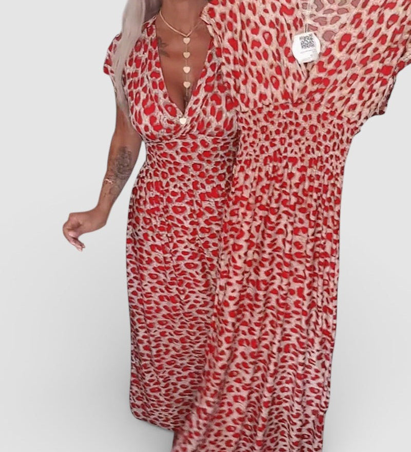 Elena™ | Luipaardprint V-Hals Jurk