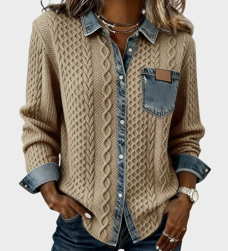 Adela™ | Elegant shirt met denim details