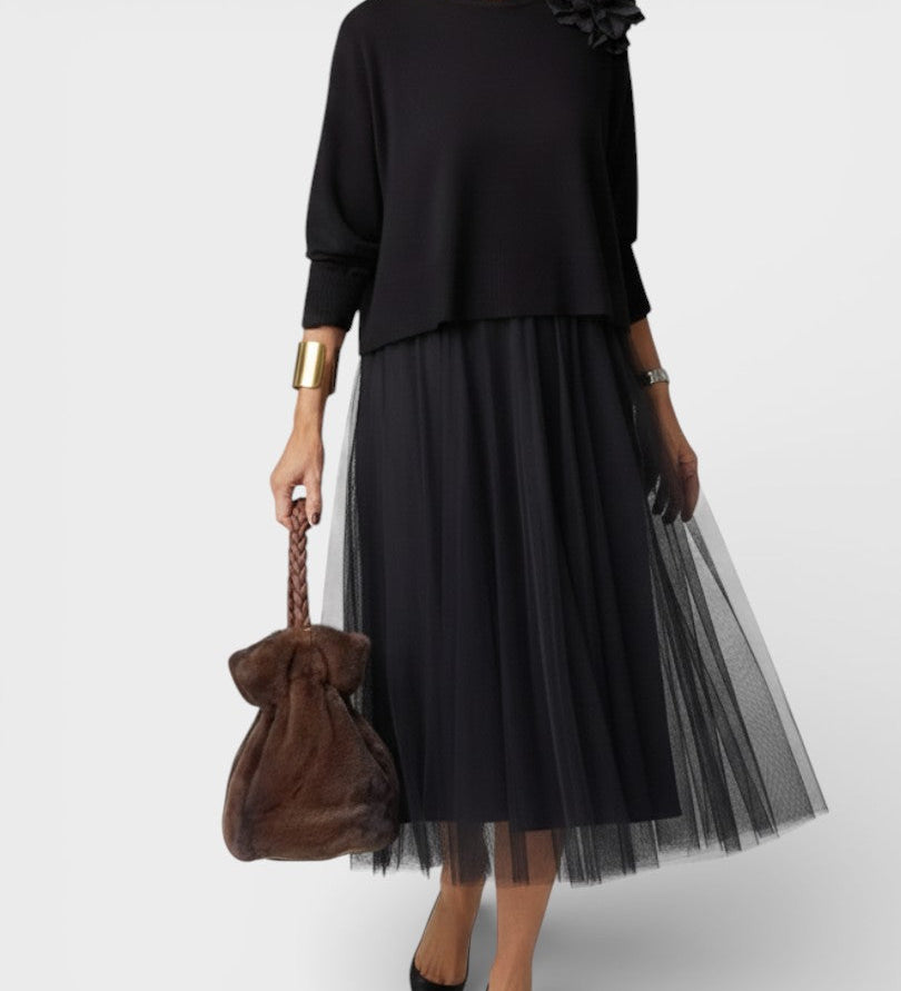 Claudia™ | Elegante Gebreide Jurk met Tule