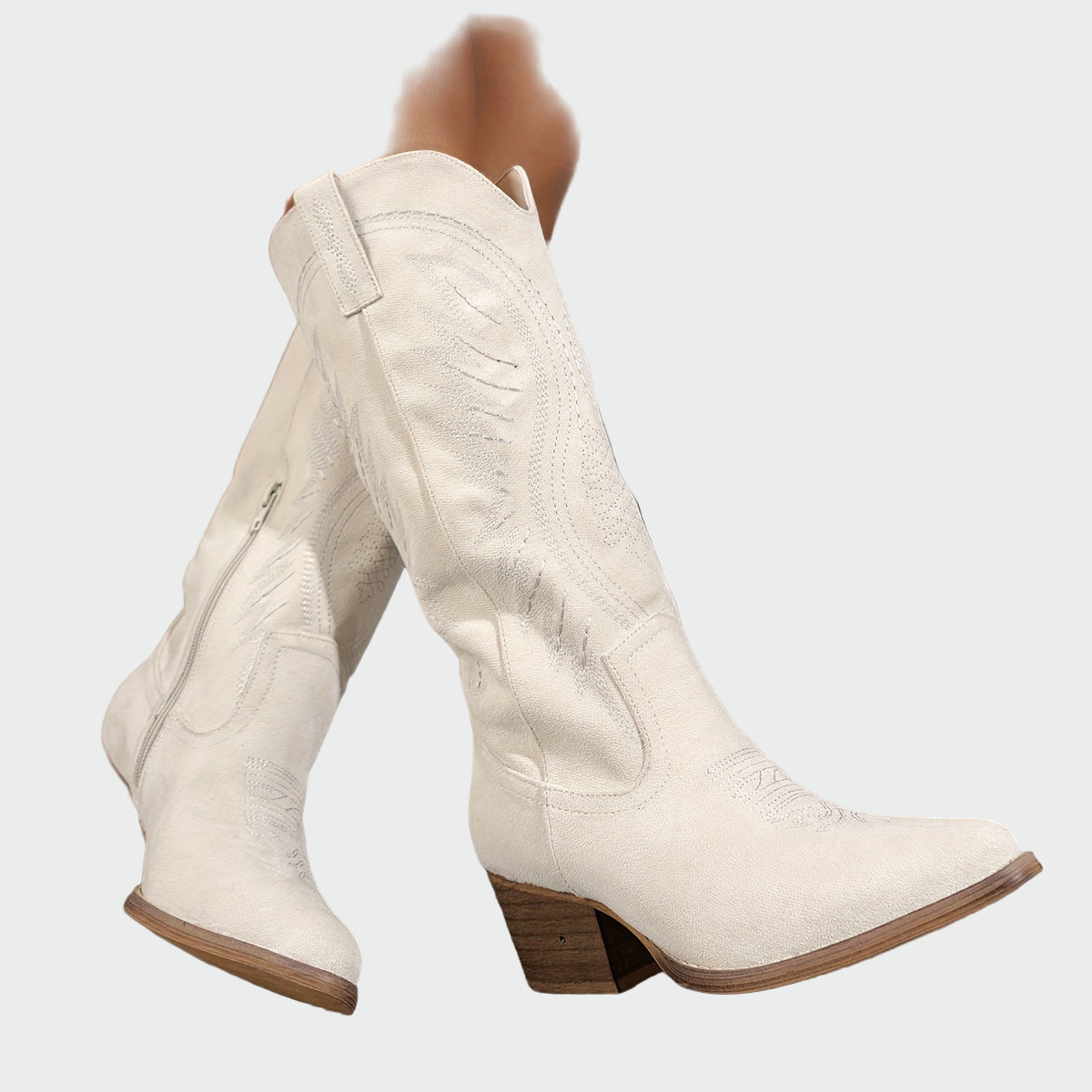 Elena | Modieuze Bruine Suède Westerse Geborduurde Boots