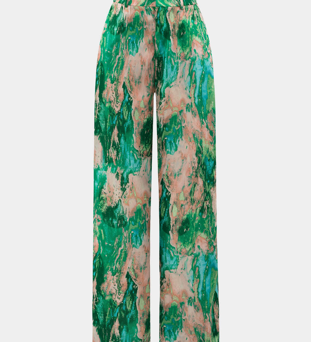 Inna Hoge Taille Rechte Pantalon met Marmerprint