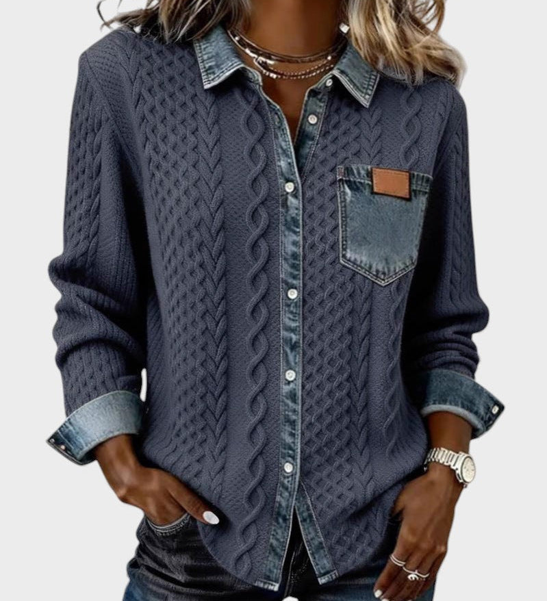 Adela™ | Elegant shirt met denim details