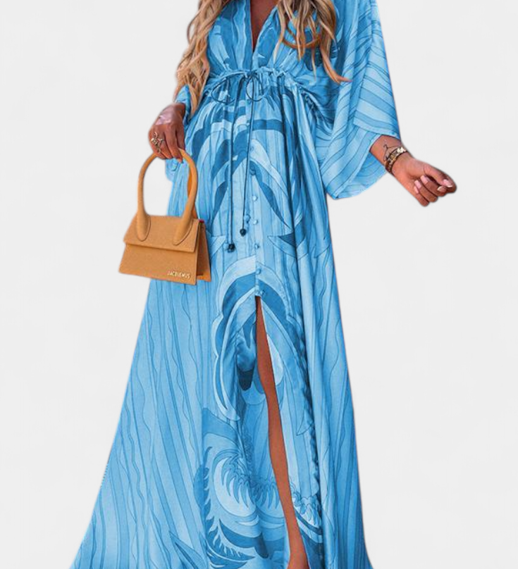 Joelle Regenboog Maxi Jurk met V-Hals en Vlindermouwen