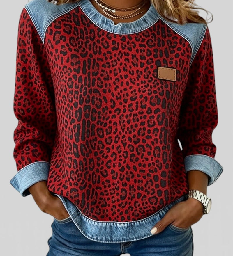 Marta™ | Denim Hoodie met Luipaardprint