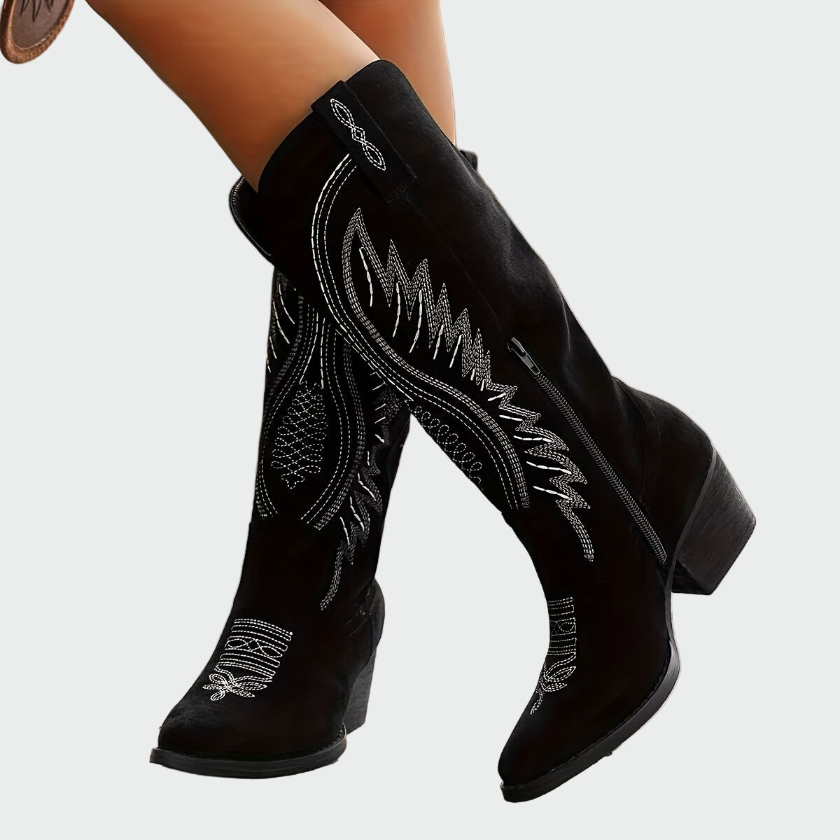 Elena | Modieuze Bruine Suède Westerse Geborduurde Boots