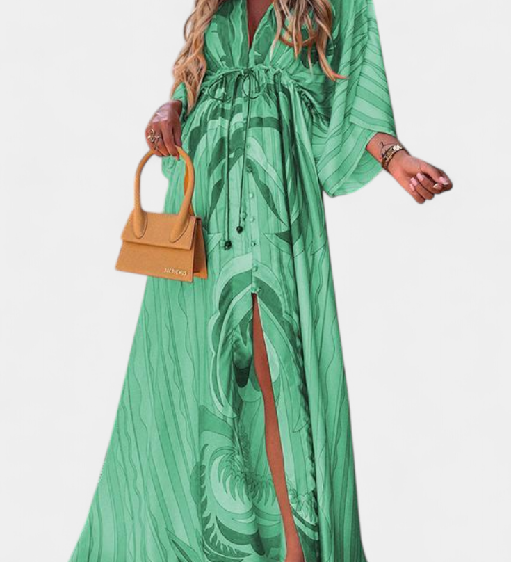 Joelle Regenboog Maxi Jurk met V-Hals en Vlindermouwen