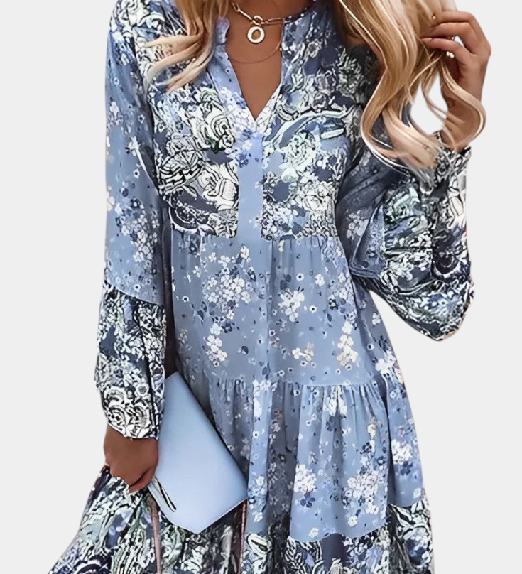 Vera Boho Bloemen Mini A-Lijn Jurk