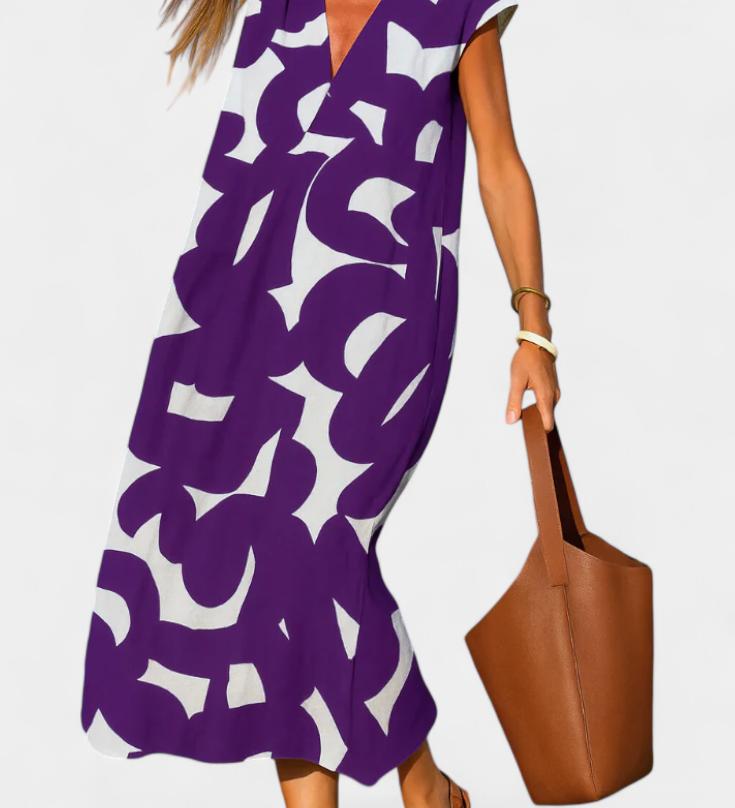 Asela Casual Jurk met V-hals en Gemengd Print