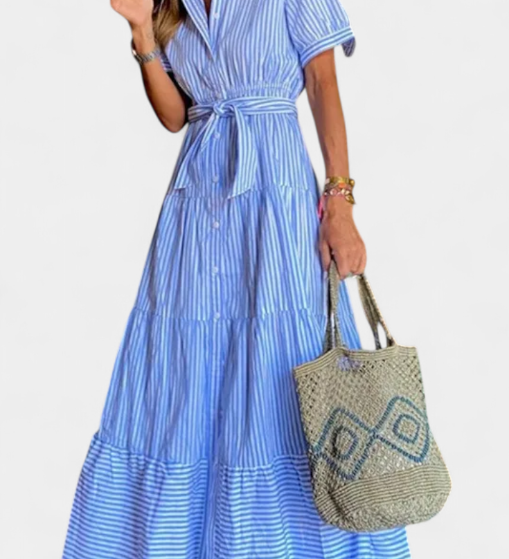 Maya Gestreepte Lange Shirtjurk met Riem