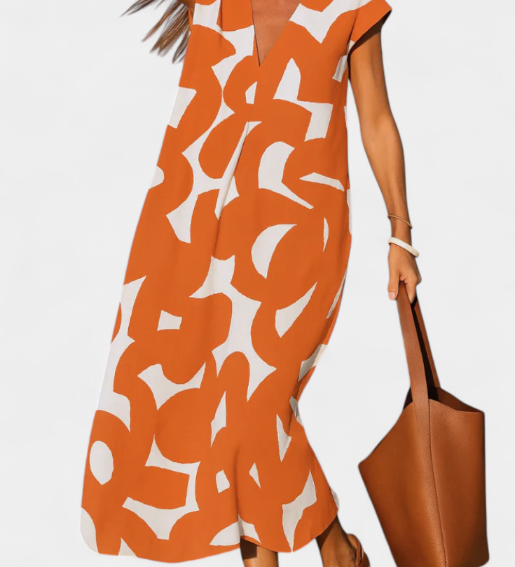 Asela Casual Jurk met V-hals en Gemengd Print