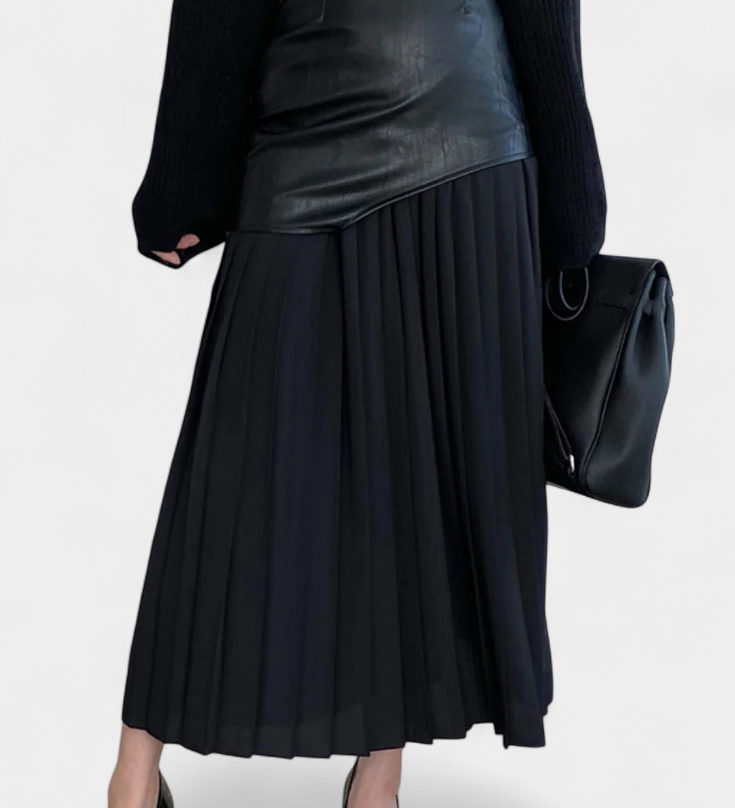 Noelle Asymmetrische Chiffon en Synthetisch Leren Maxi Rok