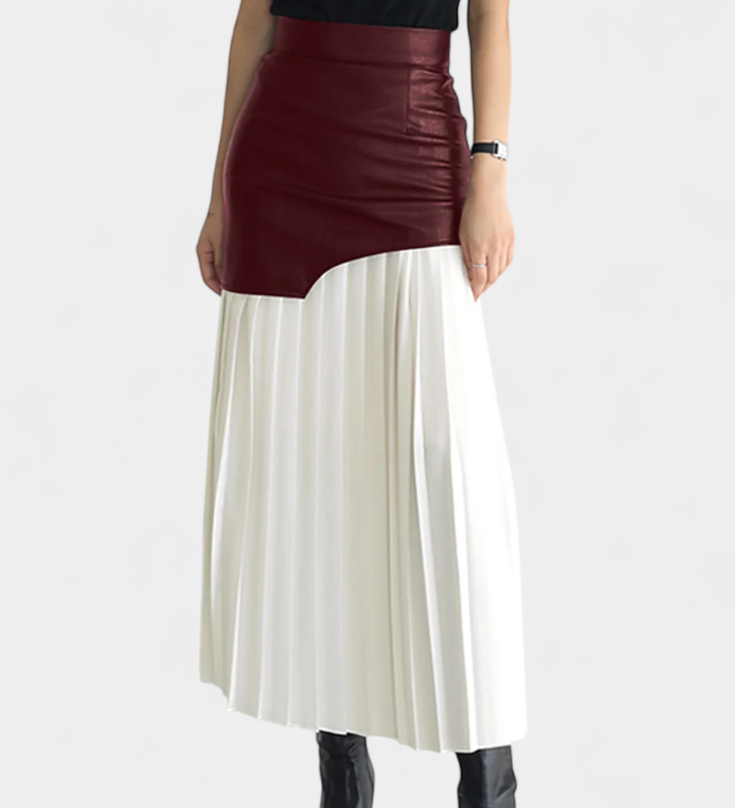 Noelle Asymmetrische Chiffon en Synthetisch Leren Maxi Rok
