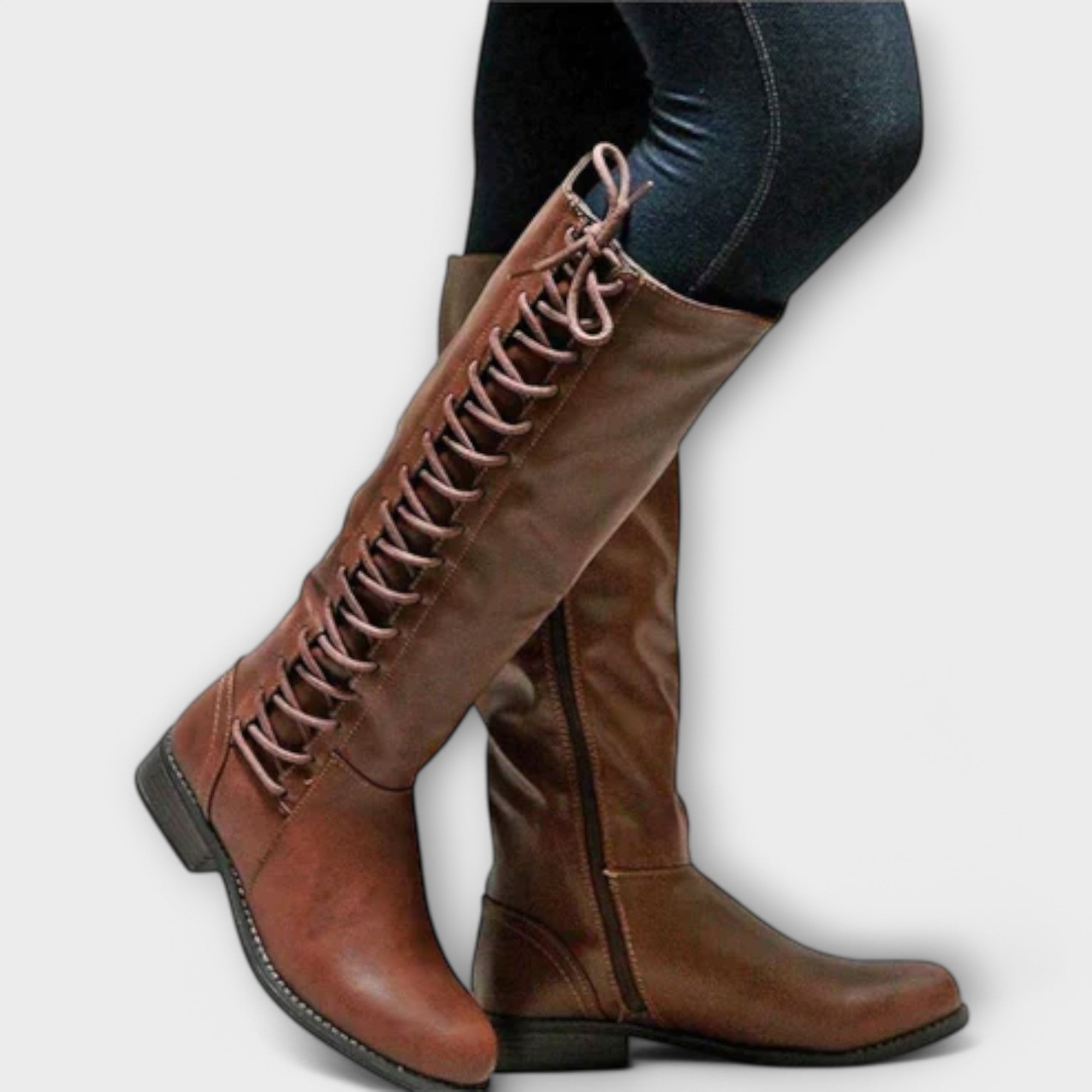 Paula | Leren Veterschoenen Enkellaarsjes