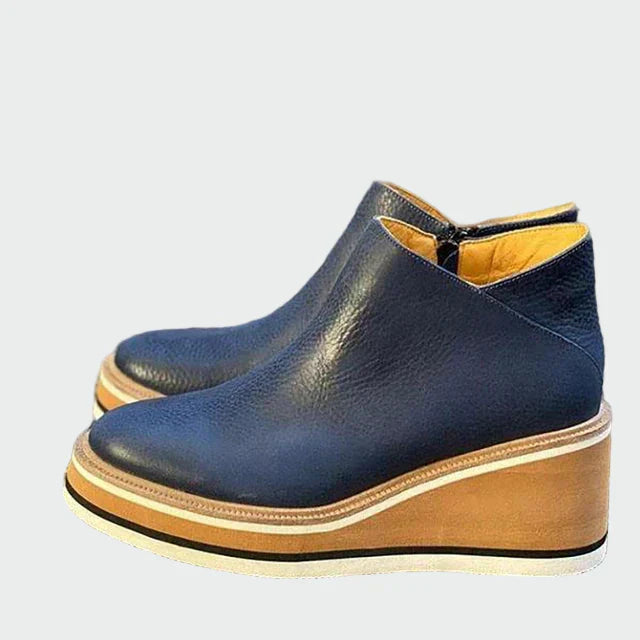 Celia | Elegante Kamelkleurige Leren Enkellaarsjes met Platform
