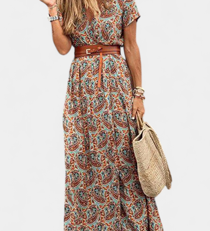 Anfisa Zomer Boho Jurk met Ceintuur en V-Hals