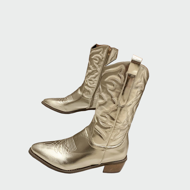Ster | Metallic Roze Cowboy Enkellaarsjes met Borduursel