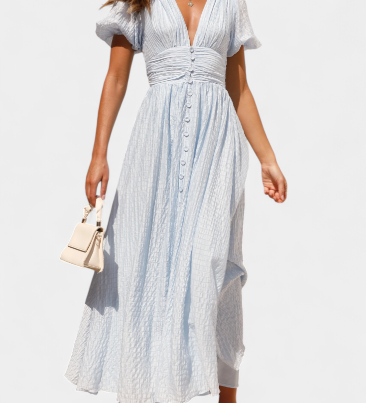 Mélia Maxi Jurk met V-Hals en Puffmouwen