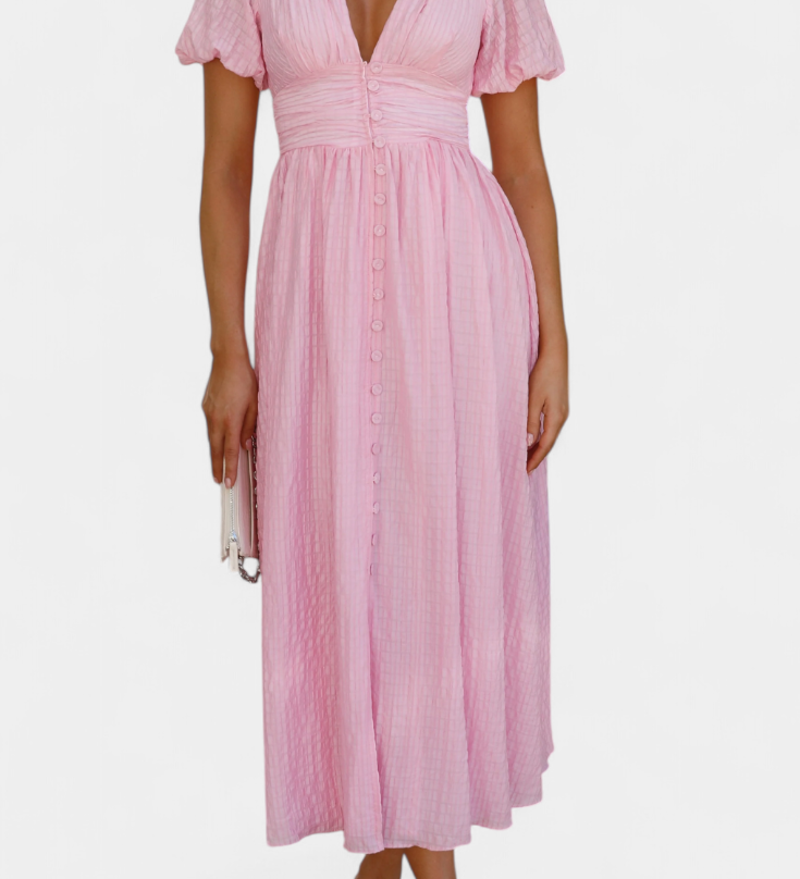 Mélia Maxi Jurk met V-Hals en Puffmouwen