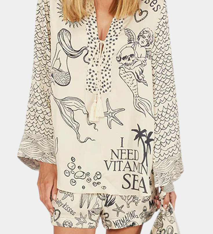 Amalia Geprinte Shirt Set met Elastische Shorts