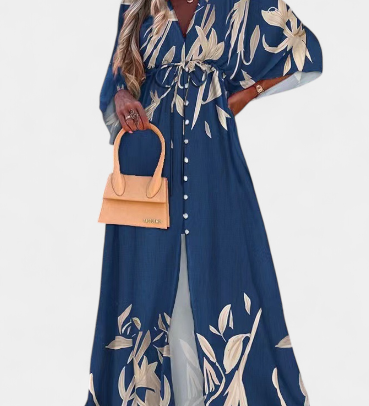 Joelle Regenboog Maxi Jurk met V-Hals en Vlindermouwen