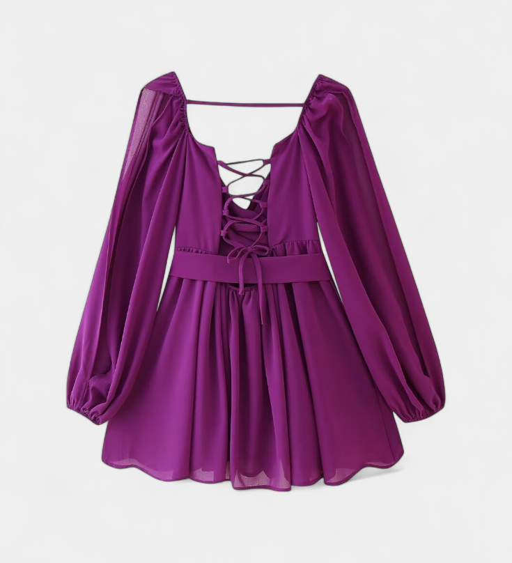 Skylar Mini Jurk met V-hals en Lichte Mouwen