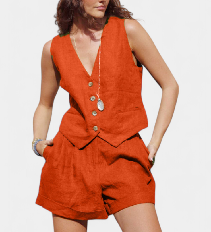Jennifer Linnen Katoenen Vest en Shorts Set