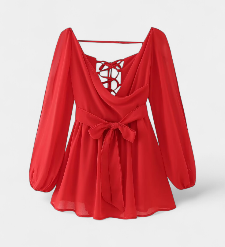 Skylar Mini Jurk met V-hals en Lichte Mouwen