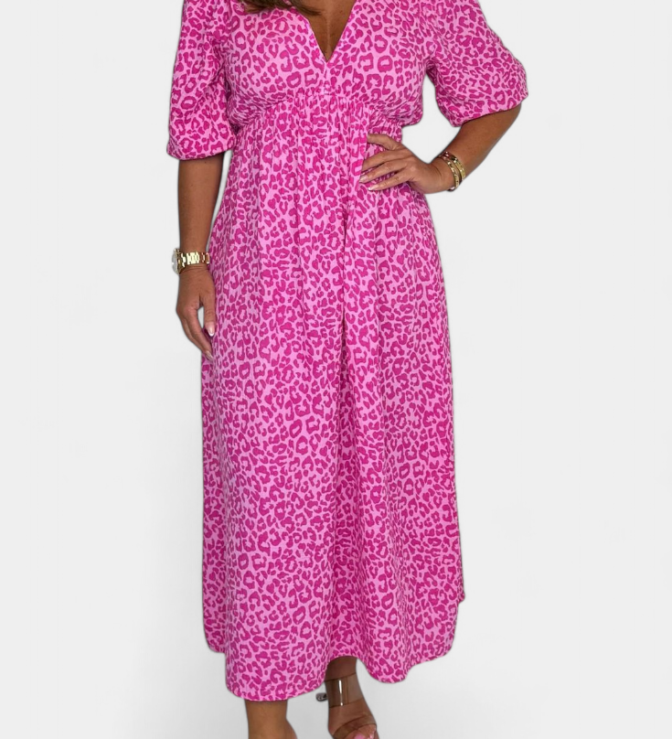 Ercilia Midi Jurk met Levendige Print en Puff Mouwen