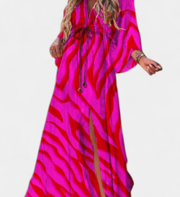 Joelle Regenboog Maxi Jurk met V-Hals en Vlindermouwen