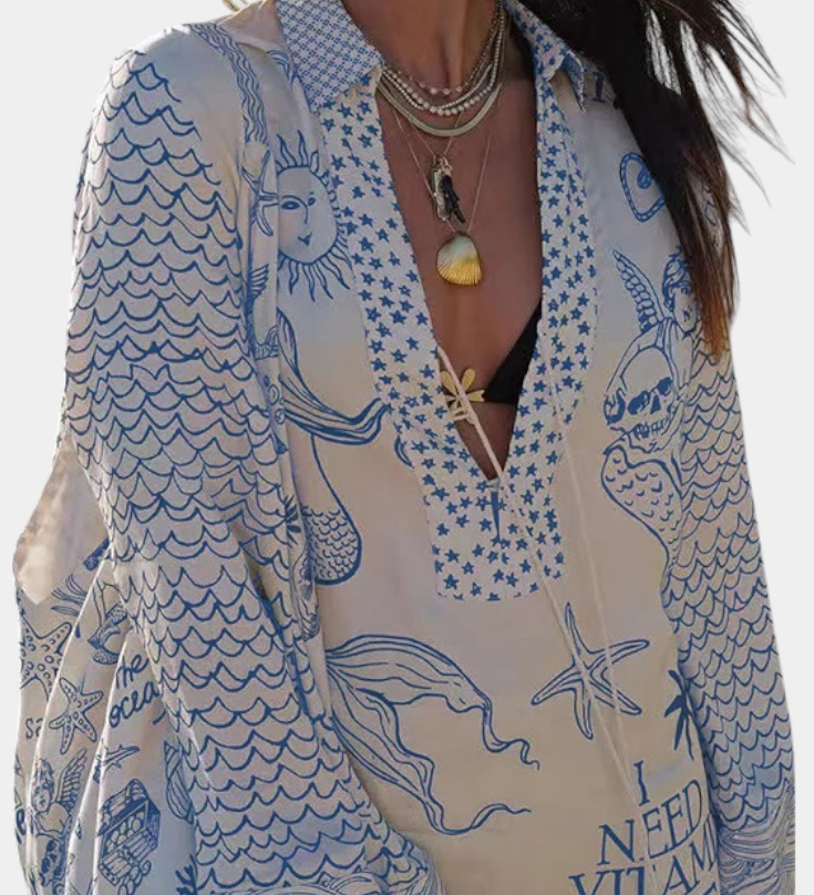 Amalia Geprinte Shirt Set met Elastische Shorts
