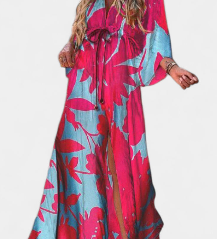 Joelle Regenboog Maxi Jurk met V-Hals en Vlindermouwen