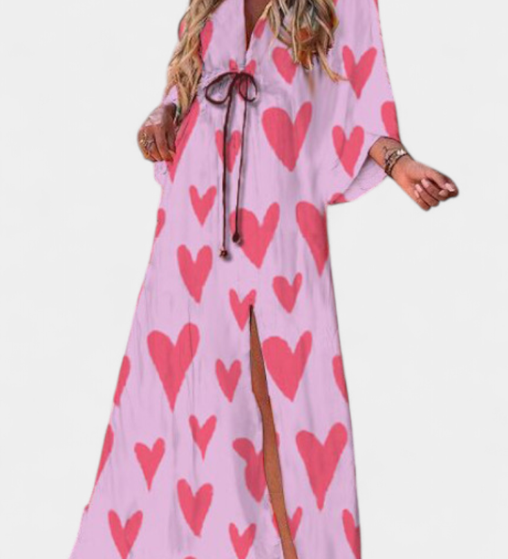 Joelle Regenboog Maxi Jurk met V-Hals en Vlindermouwen