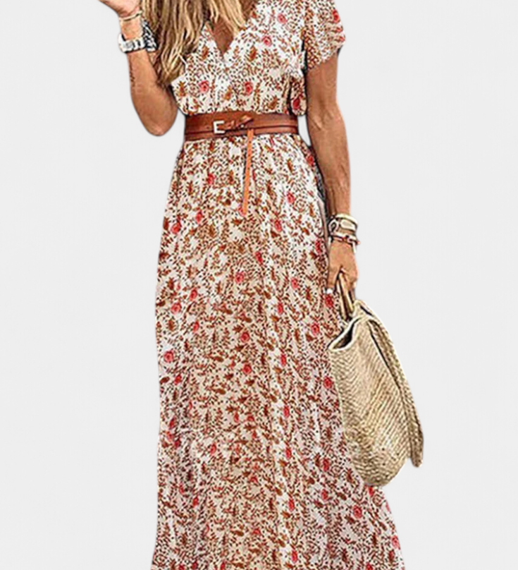 Anfisa Zomer Boho Jurk met Ceintuur en V-Hals