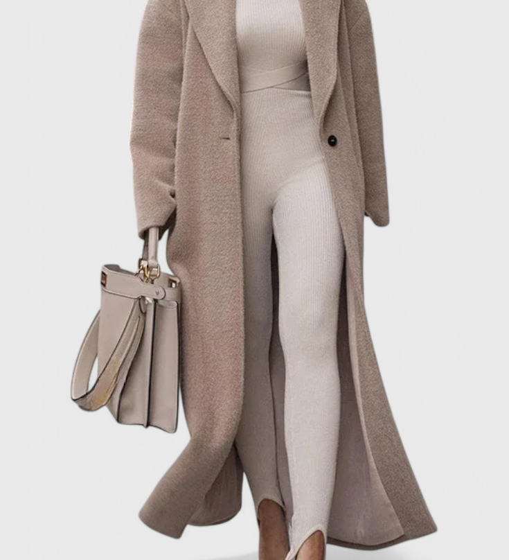 Chloe Luxe Gestructureerde Elegante Volledige Lange Jas